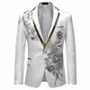 Homem Solteiro Breasted Slim Fit Suit Jacket Men Estilo Vintage Floral Imprimir Moda Festa Blazer Homens Plus Size Moda Jacket 201104