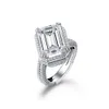 Ainuoshi Big 6CT Emerald Cut Halo Cut Ring Simulated Diamond Engagement Wedding Sterling Silver Ring Elegant smycken för kvinnor Y200106