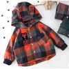 Conjunto de roupas para meninos, camisa xadrez grande com capuz, calças elásticas, roupas para meninos, primavera, outono, tamanho normal 201036985090
