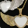 50PcsLot Custom Jewelry Sublimation Heart Shape Angel Wings Necklace With Thick Chain For Promotion Gifts1084410