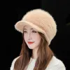 Berets Fur Hats Women Autumn Winter Knitted Warm Thick Ladies Beret Solid Bow Flat Sboy Caps Beret1