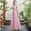 Women Chinese Tang Suit stage wear long Sleeve Top+Skirt ancient costume embroidered flower Hanfu asia elegant perfomance clothing