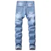 Мужские джинсы мужские синие рваные узкие рваные рваные мужские байкерские дырки рваные молнии зауженные джинсовые повседневные брюки брюки