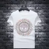 T-shirts 2022 Nya Mäns Kortärmad Tees Hot Rhinestone Stor Bomull Elastisk Lös Mode Lyxig Casual T-shirt Mens Kläder Svart Vit S-5XL