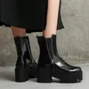 Neue Sexy Plattform Schuhe Frauen Leder Herbst Stiefel Block Ferse Gothic Schwarz Punk Stil zipper Weibliche Schuhe Hohe Qualität AC0731