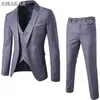 Business Blazer & Vest & Pants Suit Sets Men Autumn Fashion Solid Slim Wedding Set Vintage Classic Blazers Male 3 Pieces