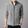 Winter Fleece Men's Sweater Coat Side Pocket Long Sleeve Knitted Cardigan Full Zip Autumn Warm Male Fashionable Causal Clothing
