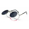 Vintage Round Mens Flip up Sunglasses Women Men Retro Punk Style Eyewear Steampunk Metal Frame Male UV400 Black Sun Glasses