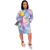 Plus size Women 3XL dresses hoodies skirts long sleeve hooded sports dress fashion fall winter clothing letter print tie dye dress 4416