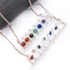 30Pcs Charged 7 Chakra Natural Gemstone Crystal Chip Bead Copper Wire Wrapped Raw Selenite Wand Pendant Necklace for Personal Transformation