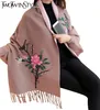Twotwinstyle bordado floral borla gabardinas mujeres capa manga larga punto cardigan suéter cortavientos invierno nuevo 201102