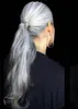 Salt och pepparhår Höjdpunkter Ponytail Curly Clip In Hightlight Silver Grå Salt och Peppar Kvinnor Grå Ponytail Hårförlängning