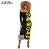 Brief Gedruckt Sexy Off Schulter Kleid Frauen Langarm Open Back, Figurbetontes Kleid Plus Größe Gespleißt Hohe Taille Wrap lange Kleider T200516