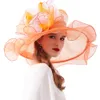 Fs mode kentucky derby chapeaux de mariage fascinateurs de thé de thé pour femmes organza grand bord large dames de la plage d'été chapeau y2006027500328