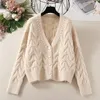 Söta Beading Cardigans Solid V Neck Höst Vintertröjor Kvinnor Kort Koreansk Casual Mujer Chaqueta 17696 210415