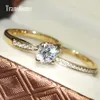 TransGems Solid 14K 585 Yellow Gold 1ct 6.5mm F Color Engagement Ring Set for Women Wedding 2 Pieces Birdal Ring Set Y200620