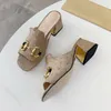 Designer Sandals Square Toe Sandal Metal Buckle Mid-Heel Pumps Retro Block Heel High Heels Open Toe Slippers Women Slipper