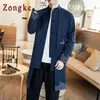 Zongke estilo nacional chinês longo windbreaker jaqueta homens streetwear longo jaqueta homens hip hop windbreaker homens casaco casaco 201114
