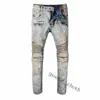 Erkek Tasarımcı Kot Sıkıntılı Yırtık Biker Slim Fit Motosiklet Biker Denim Erkekler s Moda Mans Siyah Pantolon için hommes dökün