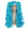 Långt Wig Curly Blue, 71 cm med täcken, Cosplay Miku Vocaloide
