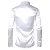 Men's 2 Pieces (Shirt+Tie) White Silk Satin Dress Shirts Slim Fit Long Sleeve Button Down Shirt Male Wedding Party Prom Chemise C1222