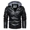 Mens Fashion Vintage Läderjacka dragkedja Huven Casual Coat Men Winter Slim Motorcykeljacka Märke Klädförbindelse 201104