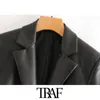 TRAF femmes mode Faux cuir recadrée Blazers manteau Vintage col cranté à manches longues vêtements de dessus pour femmes Chic hauts 201201