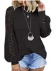 Jesienne kobiety odzież długi rękaw t shirt topy koronki patchwork hollow-out design solid casual O-neck rękaw puffowy swetry trójniki