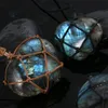 Natural labradorite pedra pingente colar envoltório trança colar yoga macrame para homens mulheres jóias de energia presentes1232d