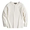 Maden Fit Long-sleeved Pullover T-shirts Men Waffle Cotton Henry T-shirt Cream White Sweater Tee Man Clthing Regularly 220223
