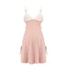 Casual Dresses Womengaga Koreanska Sexiga Mesh Lace V Nacke Strapless Pink Mini Tank Dress Straps Mogna Lady Summer Beach Toppar 1TF3