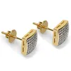 18k Real Gold Hiphop CZ Zircon Square Stud ￶rh￤ngen 0,7-1,6 cm f￶r m￤n Kvinnor och flickor g￥vor ￖrh￤ngen Punk Rock Rapper Jewelry 644 K2 Fashion