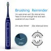 FreeShipping Brosse à dents électrique Brosse à dents sonique Charge inductive USB IPX7 Brosse à dents étanche Bleu avec 8 têtes de brosse Étui de voyage