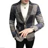 Terno masculino jaqueta inverno fino moda xadrez casual negócios casual estilo britânico vestido de lã quente blazers casaco noivo 220310