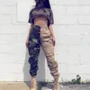 Wysoka talia splot Camo Cargo Spodnie Kobiety Joggers Spodnie Street Styl Luźny Przycisk Sport Spodnie Boczne Kieszenie dla Kobiet