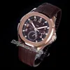 GRF V2 Travel Time 5164R GMT PP324CS A3234 Montre automatique pour homme Or rose Marron Cadran texturé Numéro de bâton Marqueur Bracelet en caoutchouc Wat206U