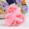 Heart Shaped Artificial Rose (3pcs=1box) Soap Flower Bath Soap Romantic Valentine's Day Gift Wedding Favor Party Decor