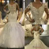 Luxury Arabic Dubai Mermaid Wedding Dresses 100CM Train Heavy Beading Lace Appliques Illusion Sleeevs Bridal Dress vestido de noiva robe de mariee 2022
