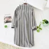 100% katoenen dunne nachtdress vrouwelijke zomer gestreepte longsleved Koreaanse losse comfortabele casual vrouwen jurken camisones para dormir t200429