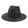 2020 Fashion Zebra Pattern Artificial Wool Feed Fedora Hats Fashion Women Men Men Marge Brim Jazz Party Cap Panama Style Cowboy Hat6218480