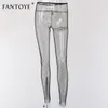 Fantoye Crystal Diamond Mesh Pants Women Sexy Summer Hollow Out Transparent Loose Long Fishnet Pants 2020 New BeachWear Trousers LJ200820