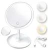 LED Makeup Mirror With Light Lamp With Storage Lighting Desktop Rotating Cosmetic Adjustable Dimming USB Vanity