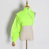 TwotWinstyle Streetwear Krótka damska kurtka stojak na kołnierz Lantern Sleeve One Rameer Fat Fashion Nowy T200212