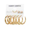 Vintage Geometric Gold Metal Earrings Set For Women Punk Pearl Dangle Drop Earring Trendy Night Club Party Jewelry Gifts Wholesale