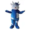 Costumi della mascotte della mucca blu di alta qualità Vestito da festa operato da Halloween Personaggio dei cartoni animati Carnevale Natale Pasqua Pubblicità Costume da festa di compleanno