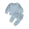 春秋の女の赤ちゃん服固体女の子フリルトップススカートパンツ 2 個セット幼児女の子服セットブティックベビー服 M2914