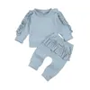 Lente Herfst Baby Meisje Outfits Effen Meisjes Ruche Tops Rok Broek 2 STUKS Sets Peuter Meisje Kleding Set Boutique babykleertjes M2914