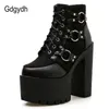 Gdgydh 2022 Spring Fashion Motorcycle Boot Platform Heels Casual Shoes Lacing Round Toe Ladies Autumn Black 211230