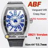 ABF New Crazy Hour Vanguard V45 3D Art Deco Mark quadrante blu CZ02 orologio automatico da uomo acciaio 316L cassa con diamanti cassa in pelle nera interna Hello_Watch