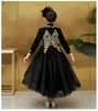 Black Red Little Girl Pageant Dresses With Gold Lace High Collar High Low Bling Tulle Flower Girl Dress Prom Evening Party Dress Kids P34